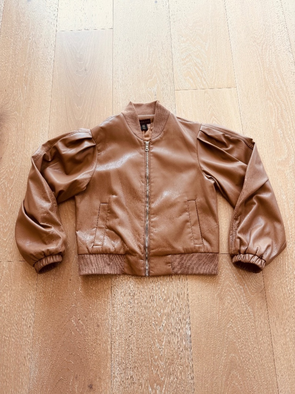 House of Harlow 1960 Vegan Leather Bomber Jacket - Cognac Brown Size Medium